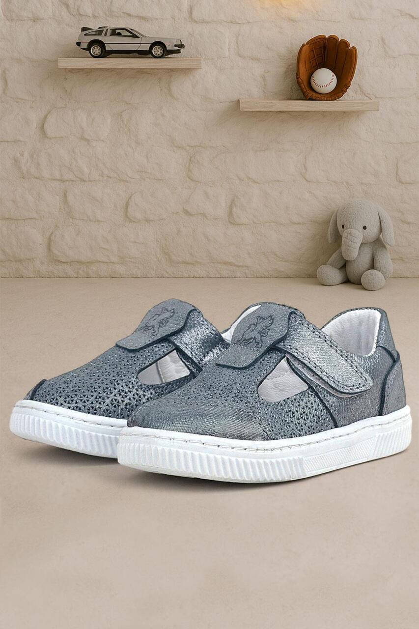 Rakerplus Bheem Hakiki Deri Gümüş Simli Cırtlı Bebek Sneaker Sandalet - 1