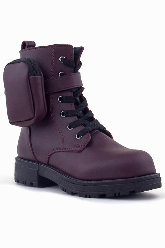 Rakerplus Bordo Fermuarlı Bağcıklı Cüzdanlı Kız Çocuk Bot - 1