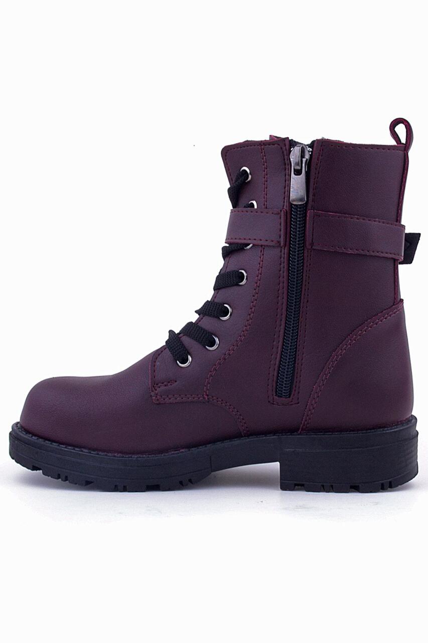 Rakerplus Bordo Fermuarlı Bağcıklı Cüzdanlı Kız Çocuk Bot - 4