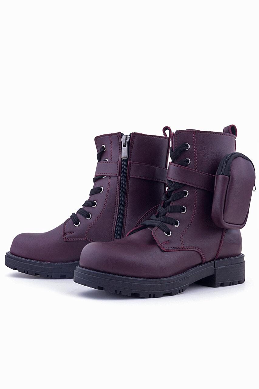 Rakerplus Bordo Fermuarlı Bağcıklı Cüzdanlı Kız Çocuk Bot - 5