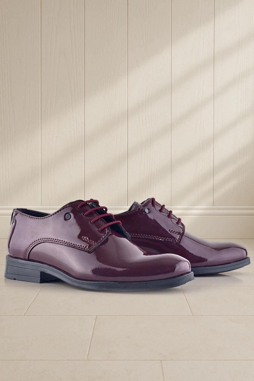 Rakerplus Bordo Rugan Bağcıklı Metal Detaylı Oxford Çocuk Klasik Ayakkabısı - 1