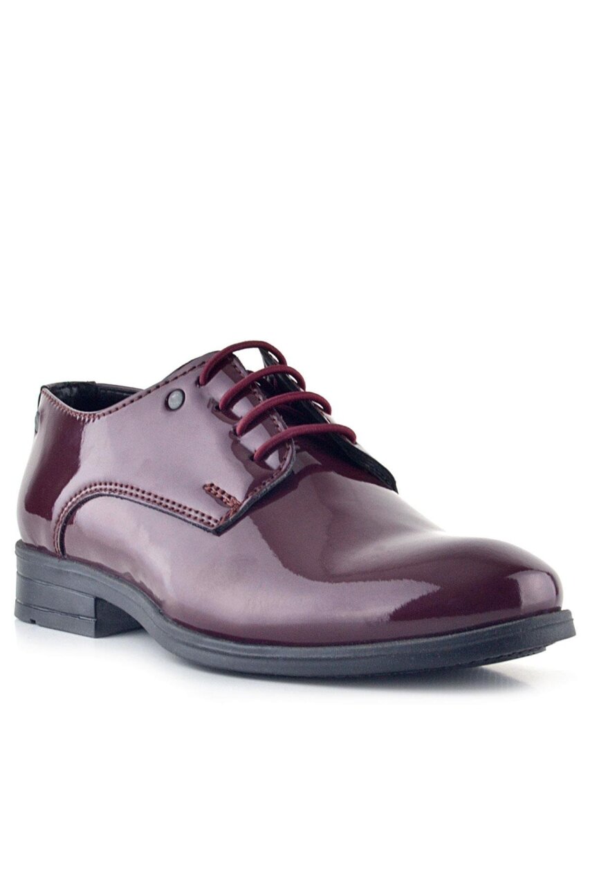 Rakerplus Bordo Rugan Bağcıklı Metal Detaylı Oxford Çocuk Klasik Ayakkabısı - 2