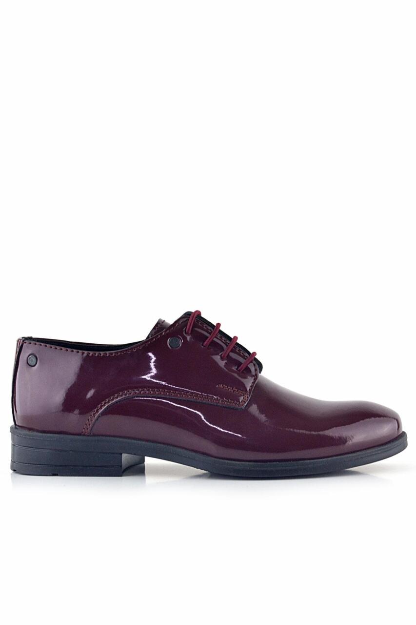 Rakerplus Bordo Rugan Bağcıklı Metal Detaylı Oxford Çocuk Klasik Ayakkabısı - 3