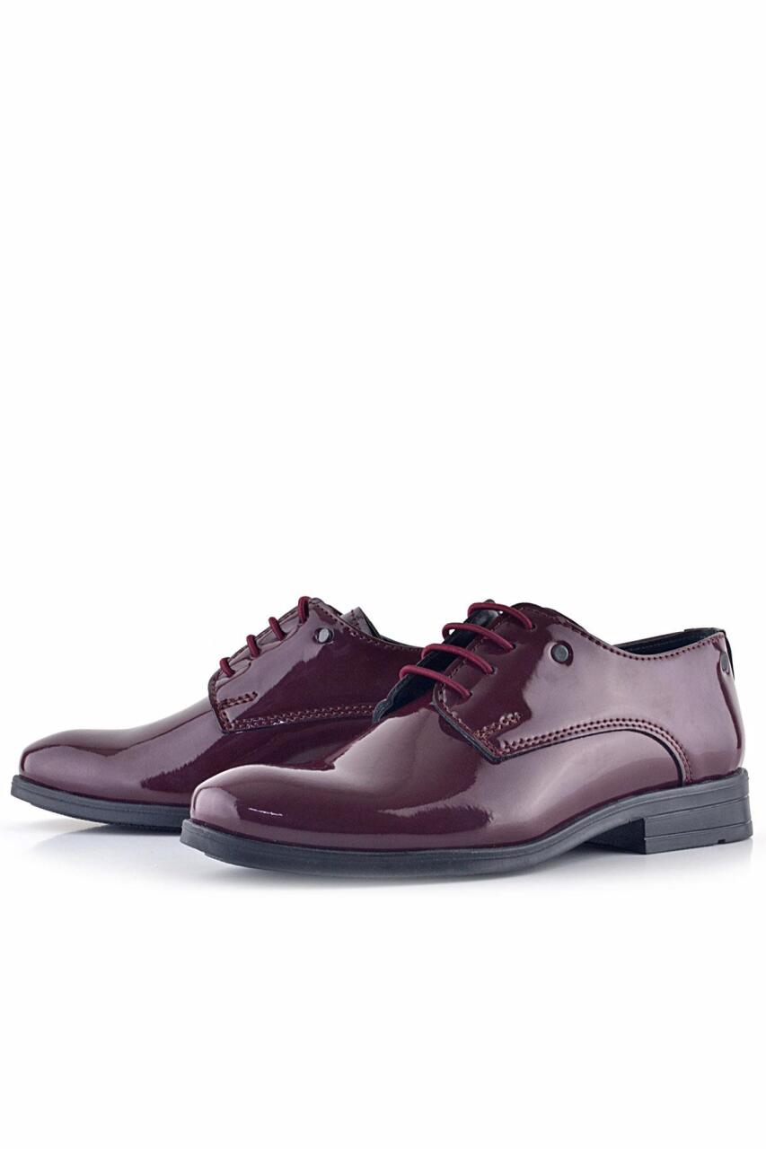 Rakerplus Bordo Rugan Bağcıklı Metal Detaylı Oxford Çocuk Klasik Ayakkabısı - 5