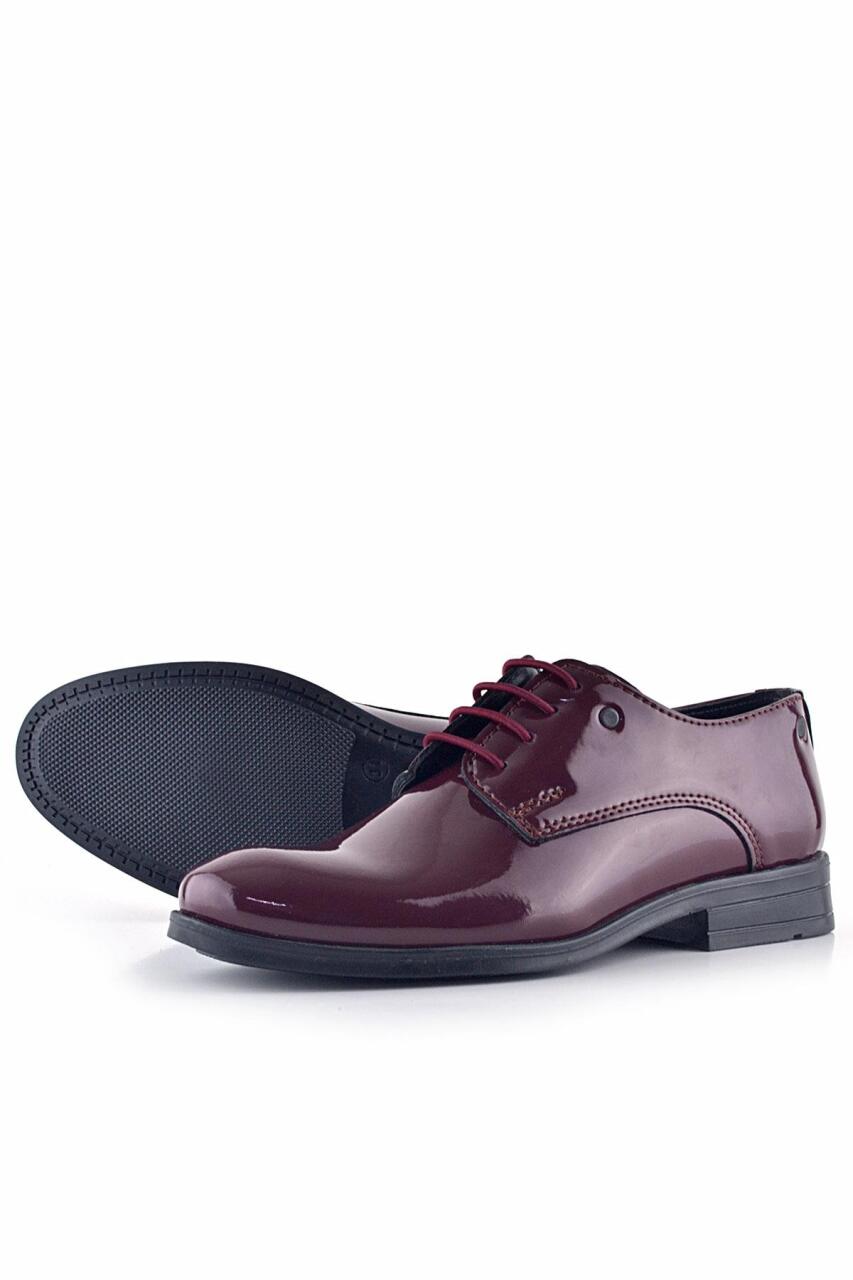 Rakerplus Bordo Rugan Bağcıklı Metal Detaylı Oxford Çocuk Klasik Ayakkabısı - 6