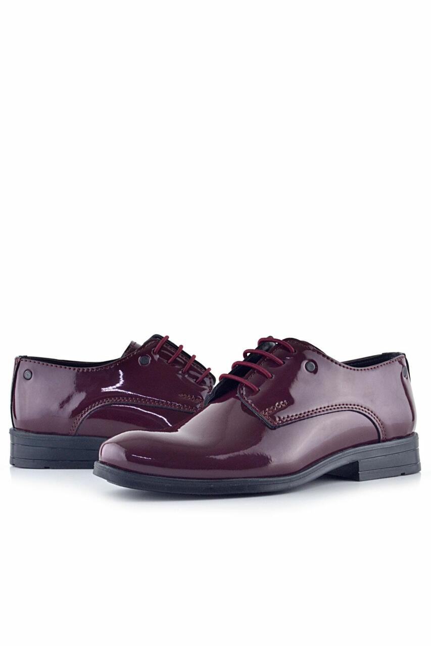 Rakerplus Bordo Rugan Bağcıklı Metal Detaylı Oxford Çocuk Klasik Ayakkabısı - 7