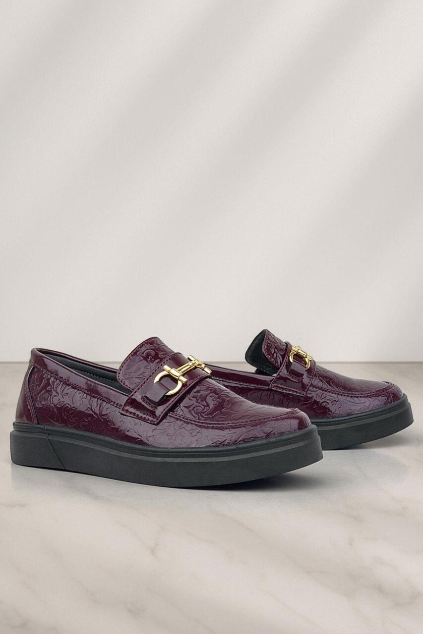 Rakerplus Bordo Tokalı Loafer Çocuk Klasik Ayakkabı - 1
