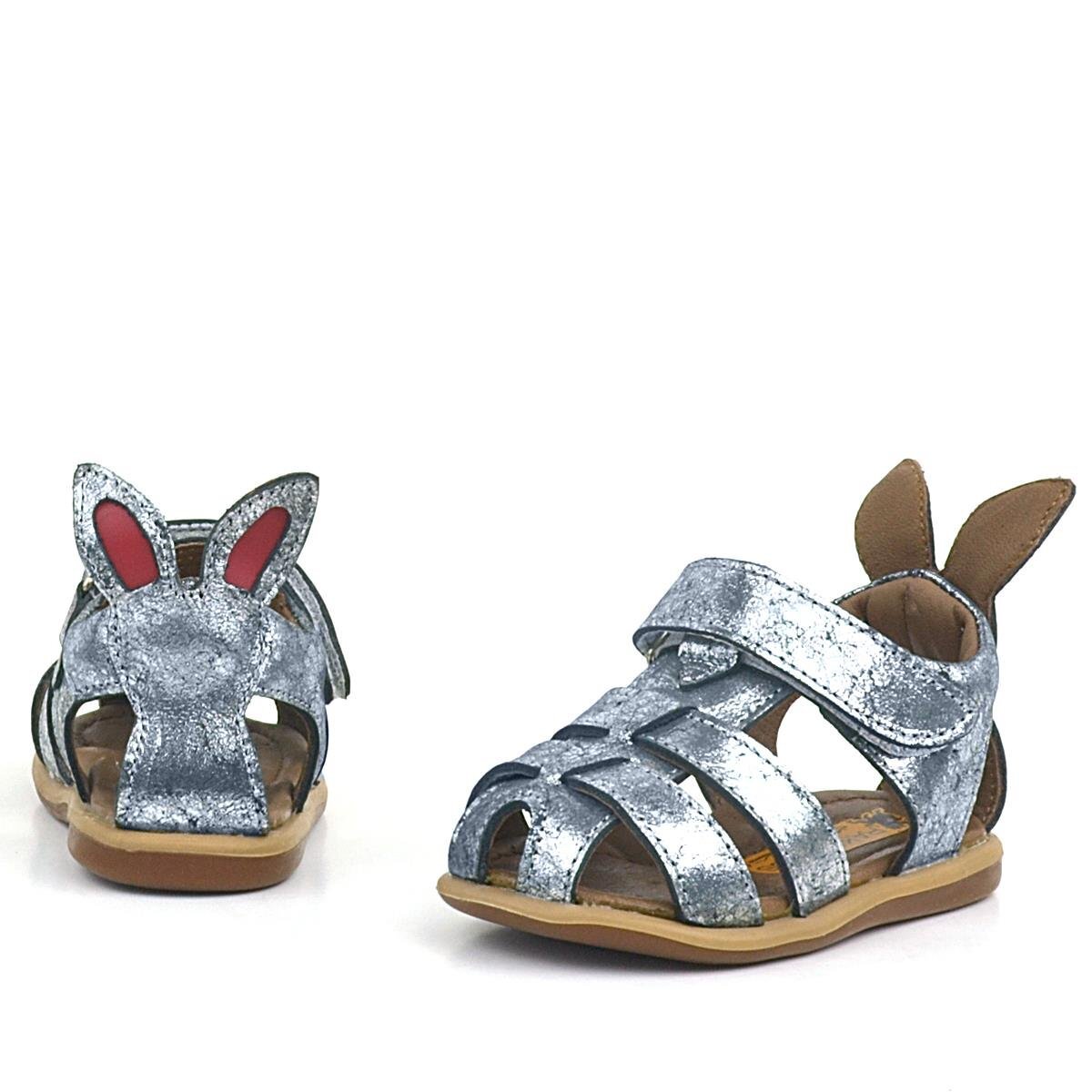 Rakerplus Bunny Hakiki Deri Platin Cırtlı Bebek Sandalet - 3