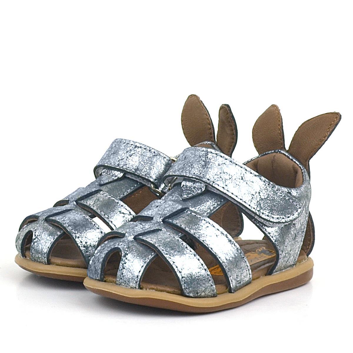 Rakerplus Bunny Hakiki Deri Platin Cırtlı Bebek Sandalet - 4