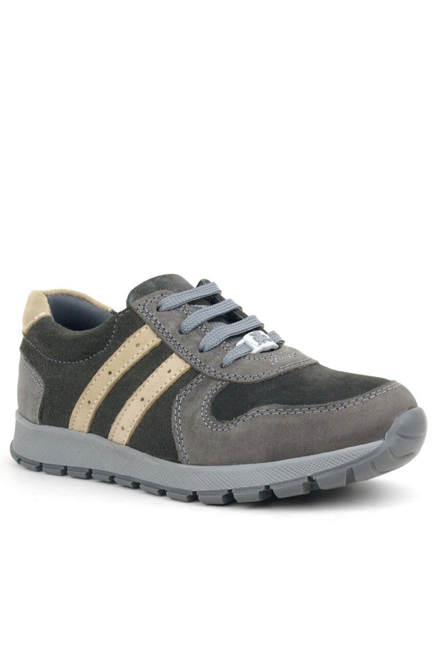 Rakerplus Deri Gri Kum Rengi Fermuarlı Sneaker Spor Ayakkabı - 1