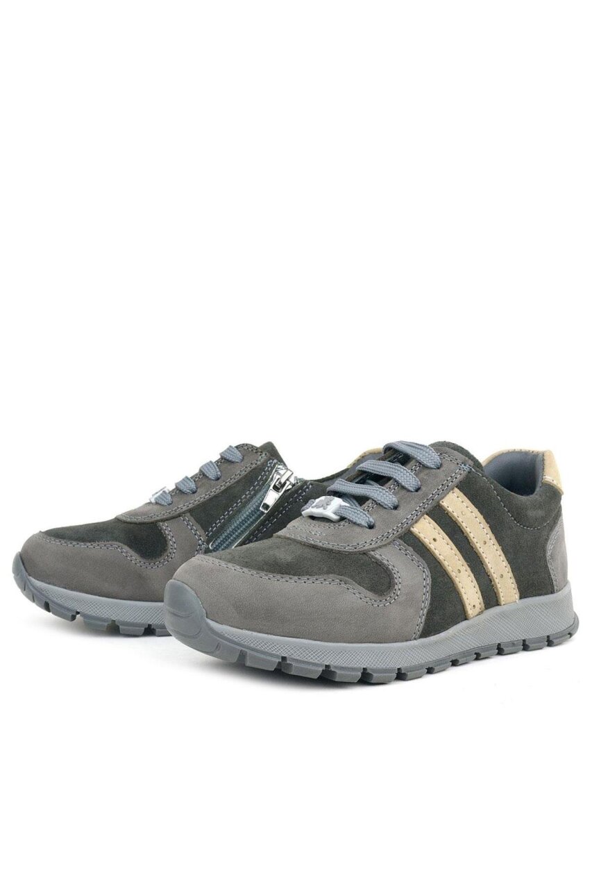 Rakerplus Deri Gri Kum Rengi Fermuarlı Sneaker Spor Ayakkabı - 5