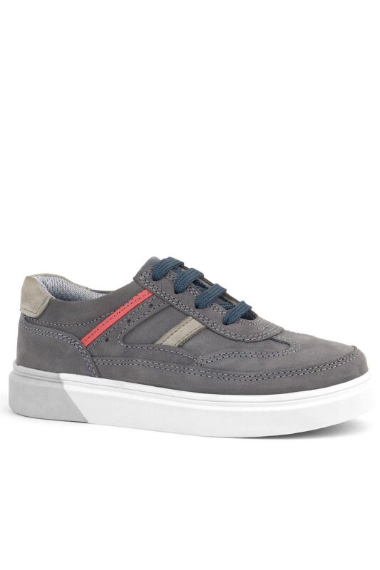 Rakerplus Gri Hakiki Deri Bağcıklı Erkek Çocuk Sneaker Ayakkabı - 1