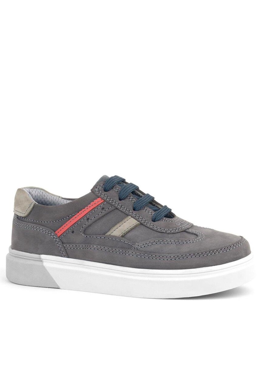 Rakerplus Gri Hakiki Deri Bağcıklı Erkek Çocuk Sneaker Ayakkabı - 1