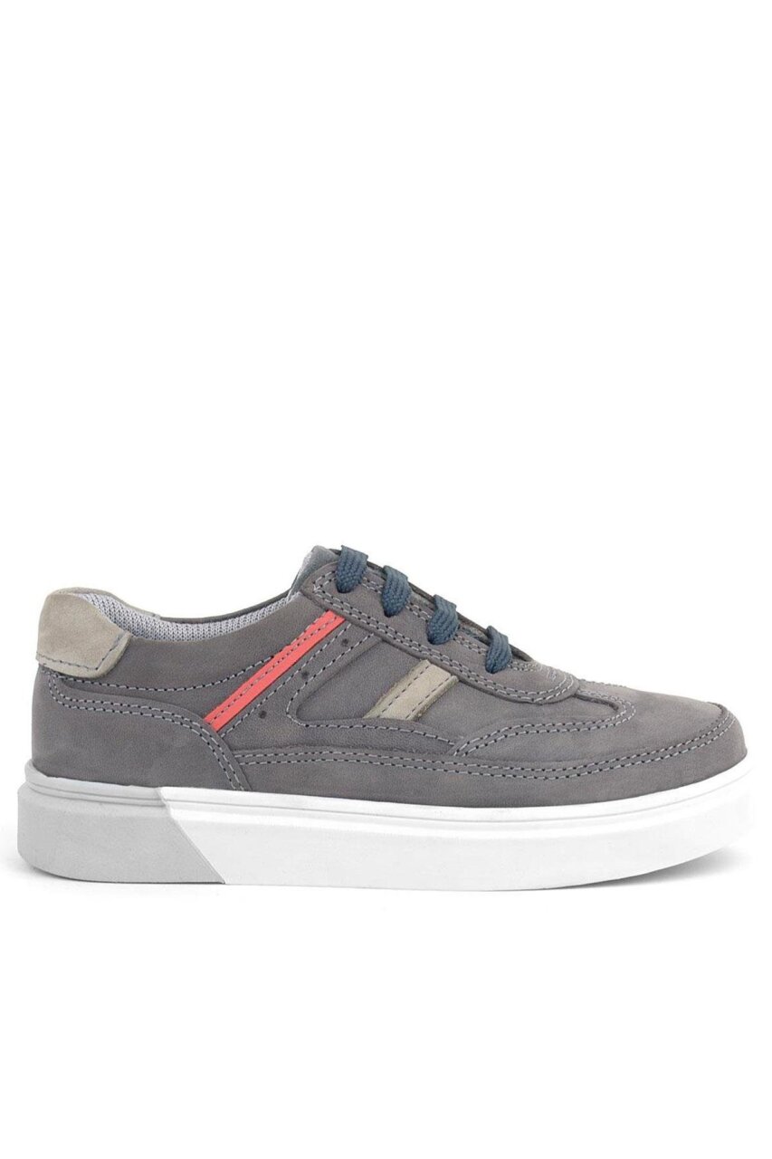 Rakerplus Gri Hakiki Deri Bağcıklı Erkek Çocuk Sneaker Ayakkabı - 2
