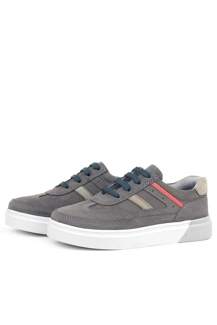 Rakerplus Gri Hakiki Deri Bağcıklı Erkek Çocuk Sneaker Ayakkabı - 4