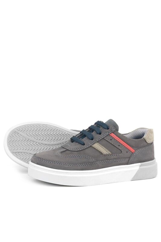 Rakerplus Gri Hakiki Deri Bağcıklı Erkek Çocuk Sneaker Ayakkabı - 5