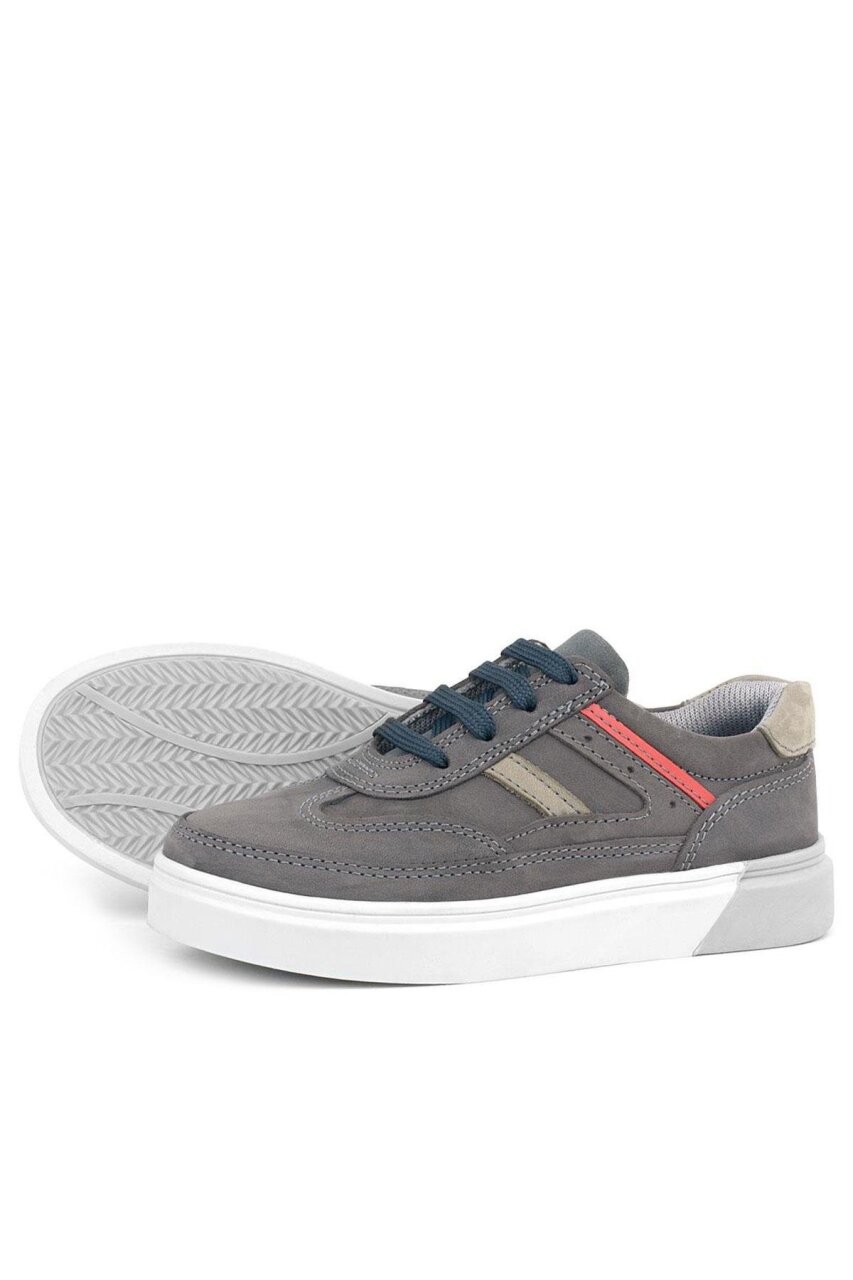 Rakerplus Gri Hakiki Deri Bağcıklı Erkek Çocuk Sneaker Ayakkabı - 5
