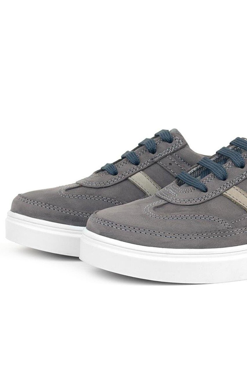 Rakerplus Gri Hakiki Deri Bağcıklı Erkek Çocuk Sneaker Ayakkabı - 6