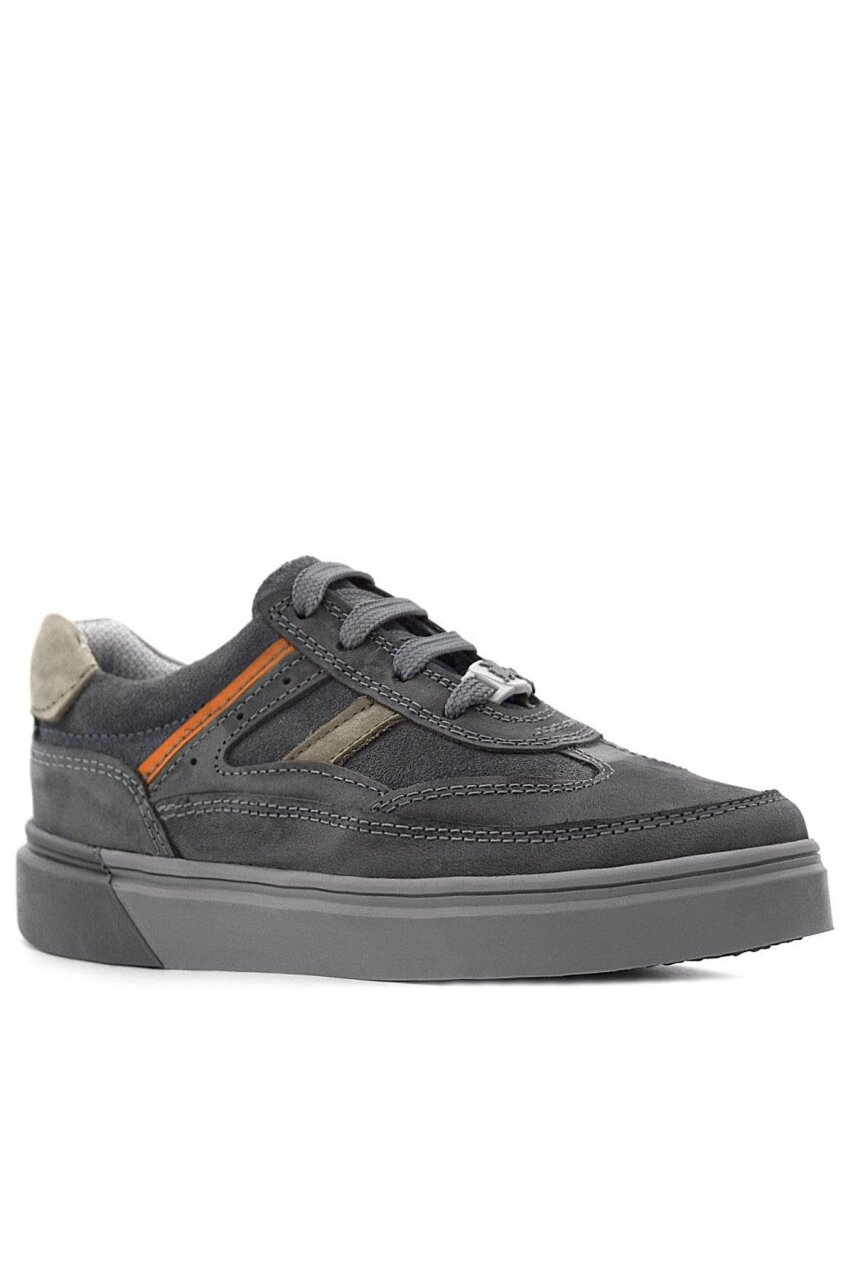 Rakerplus Gri Hakiki Deri Bağcıklı Gri Tabanlı Çocuk Sneaker Ayakkabı - 2