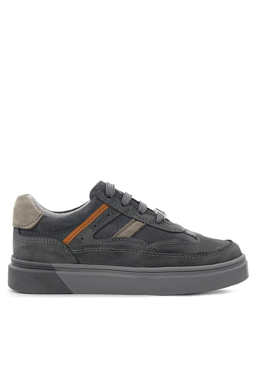Rakerplus Gri Hakiki Deri Bağcıklı Gri Tabanlı Çocuk Sneaker Ayakkabı - 3