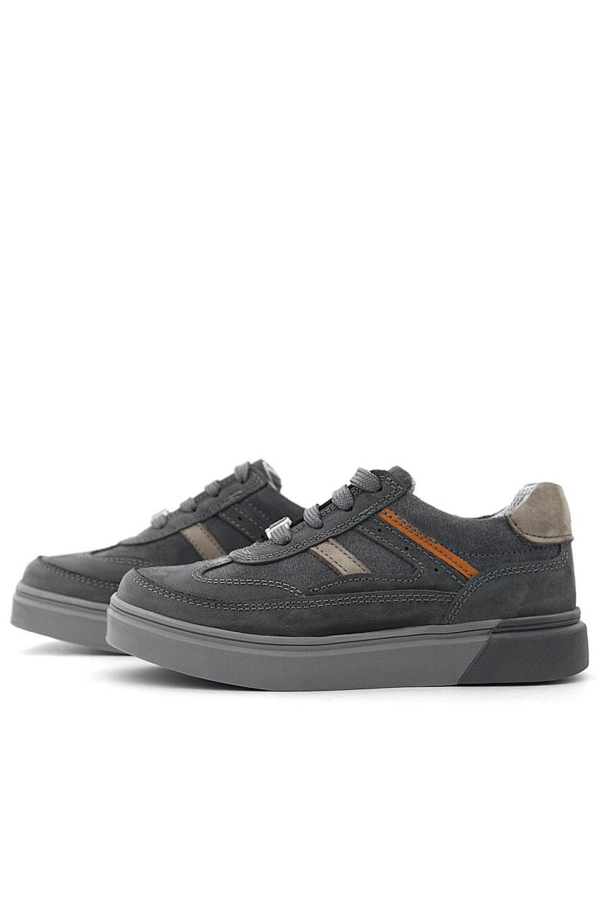 Rakerplus Gri Hakiki Deri Bağcıklı Gri Tabanlı Çocuk Sneaker Ayakkabı - 6