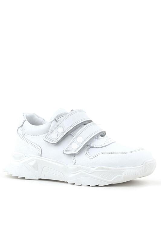 Rakerplus Hakiki Deri Beyaz Metal Detaylı Kız Çocuk Sneakers Ayakkabı - 1