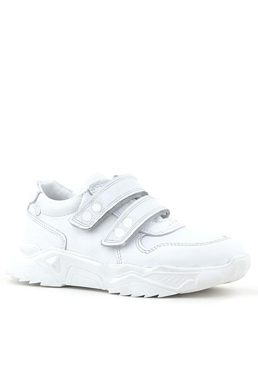 Rakerplus Hakiki Deri Beyaz Metal Detaylı Kız Çocuk Sneakers Ayakkabı - 1