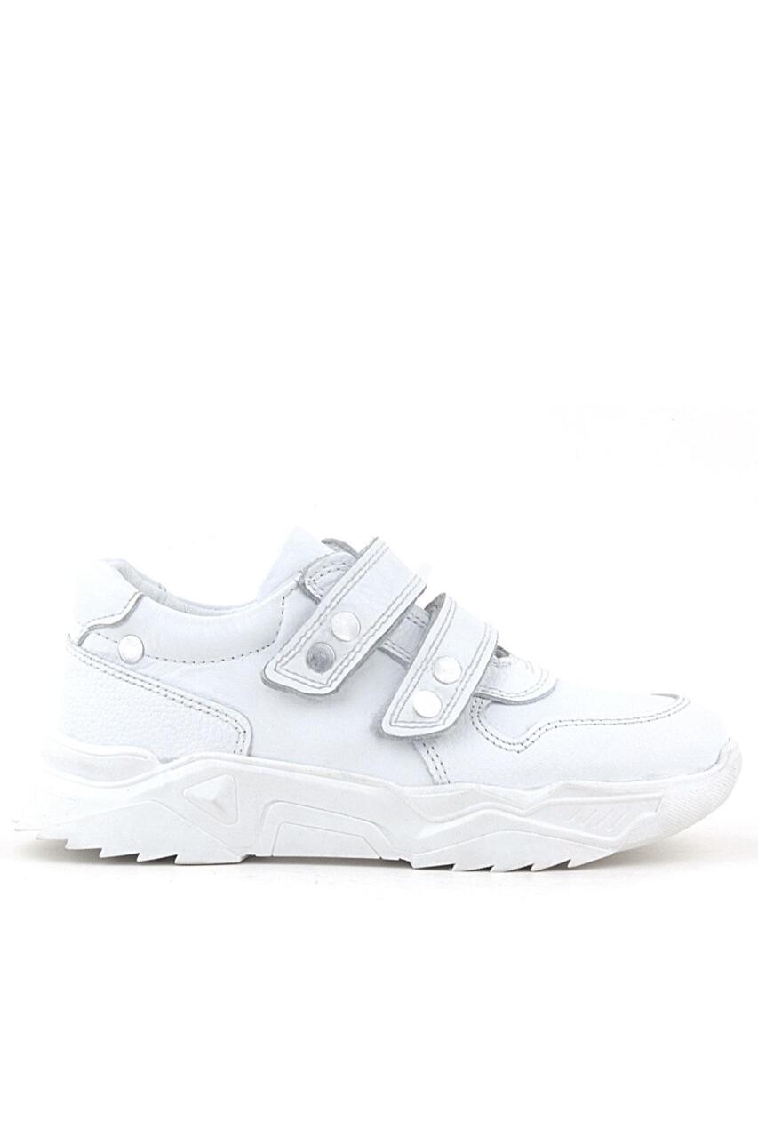 Rakerplus Hakiki Deri Beyaz Metal Detaylı Kız Çocuk Sneakers Ayakkabı - 2