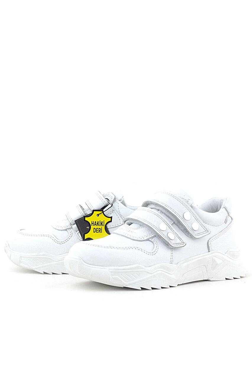 Rakerplus Hakiki Deri Beyaz Metal Detaylı Kız Çocuk Sneakers Ayakkabı - 4