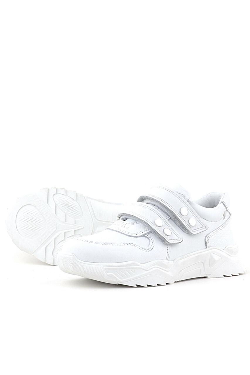 Rakerplus Hakiki Deri Beyaz Metal Detaylı Kız Çocuk Sneakers Ayakkabı - 5