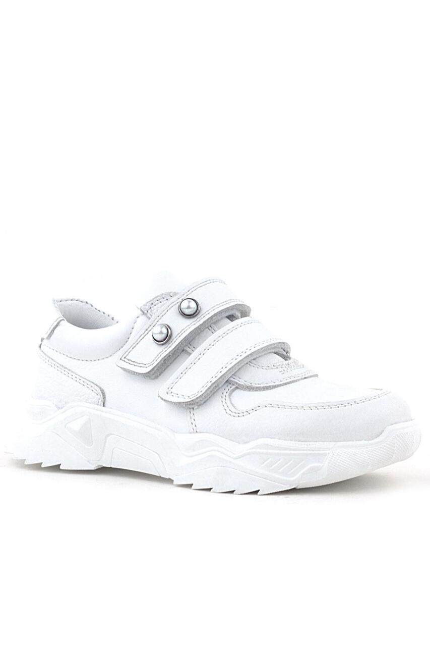Rakerplus Hakiki Deri Beyaz Taşlı Kız Çocuk Sneakers Ayakkabı - 1