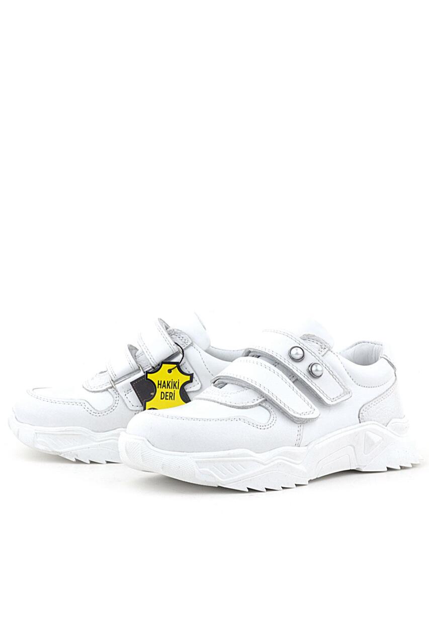 Rakerplus Hakiki Deri Beyaz Taşlı Kız Çocuk Sneakers Ayakkabı - 3