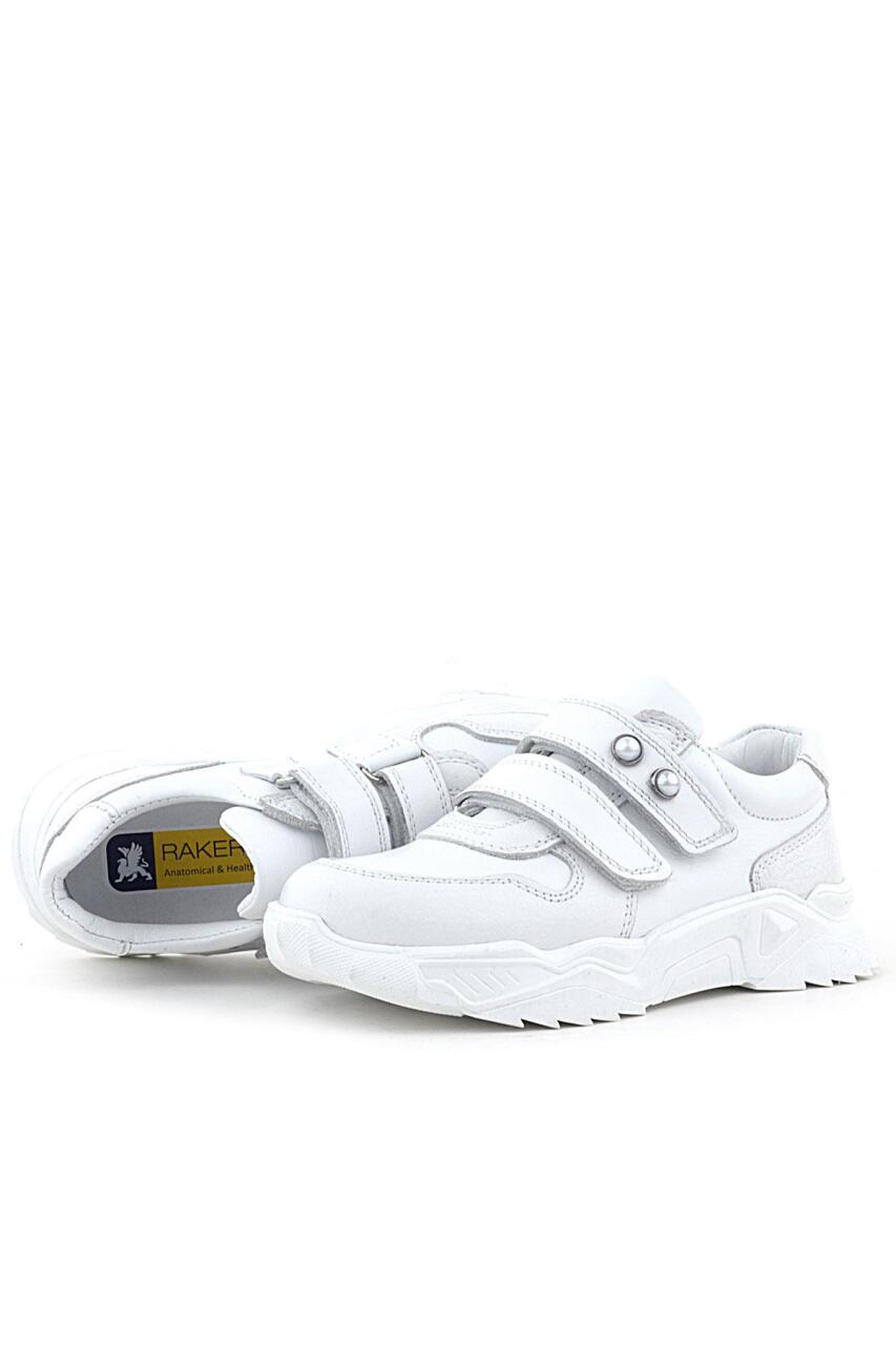 Rakerplus Hakiki Deri Beyaz Taşlı Kız Çocuk Sneakers Ayakkabı - 5