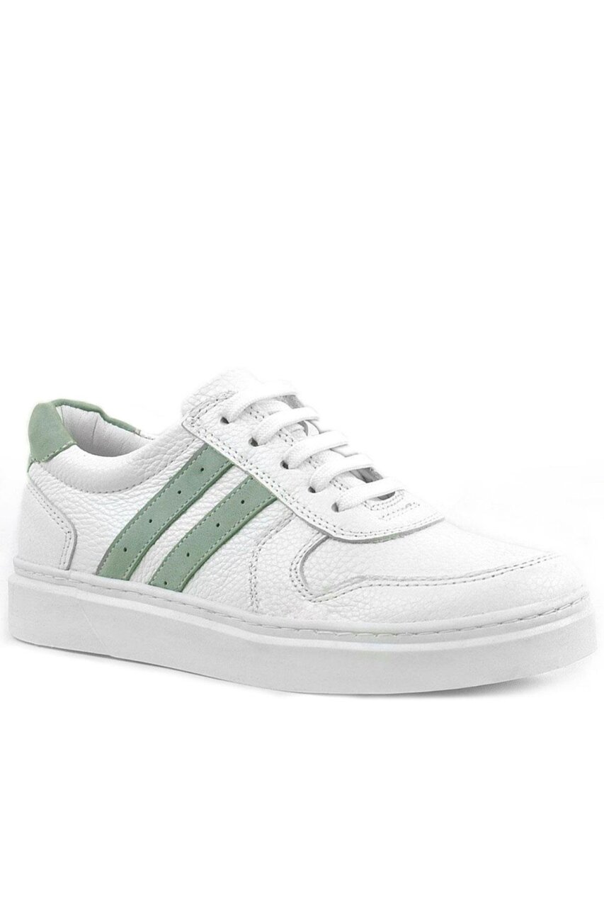 Rakerplus Hakiki Deri Beyaz Yeşil Bağcıklı Fermuarlı Çocuk Sneaker - 1