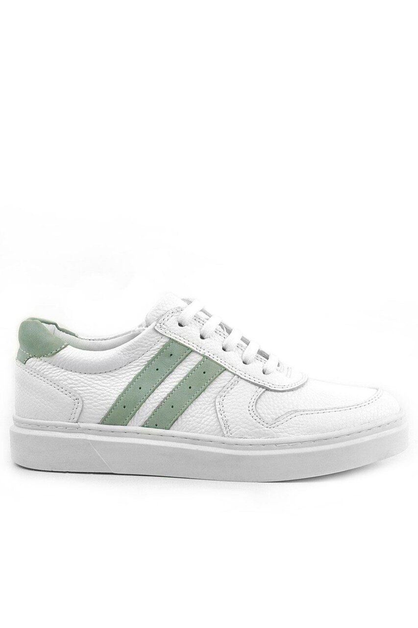 Rakerplus Hakiki Deri Beyaz Yeşil Bağcıklı Fermuarlı Çocuk Sneaker - 2