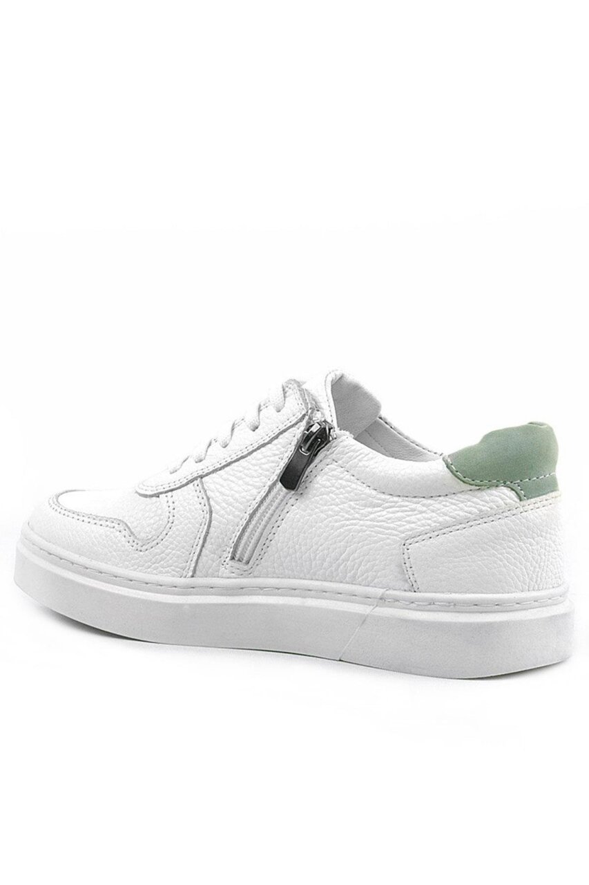 Rakerplus Hakiki Deri Beyaz Yeşil Bağcıklı Fermuarlı Çocuk Sneaker - 3