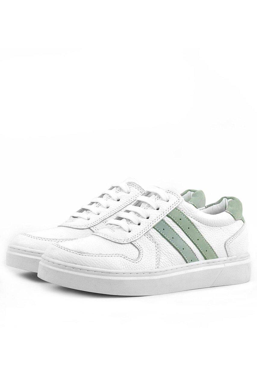 Rakerplus Hakiki Deri Beyaz Yeşil Bağcıklı Fermuarlı Çocuk Sneaker - 4