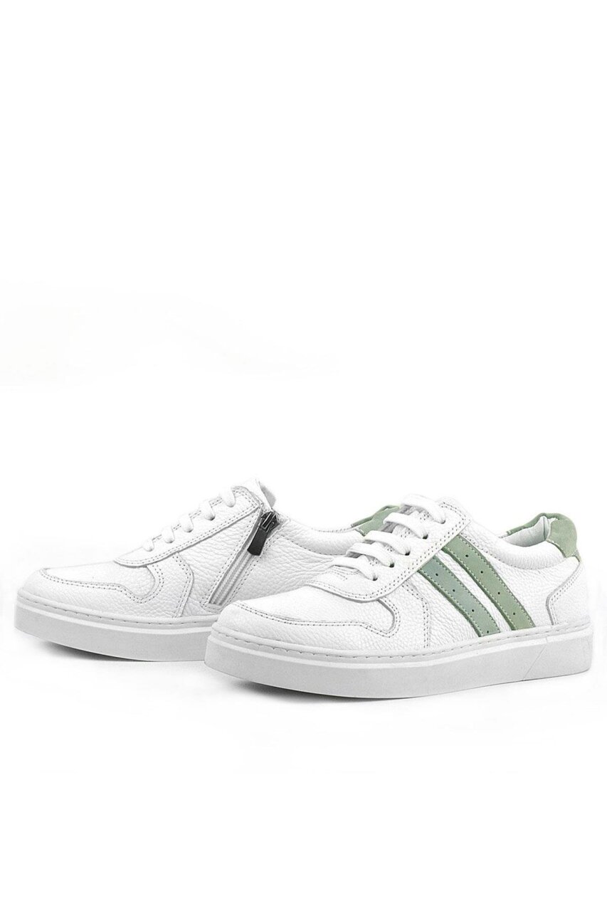 Rakerplus Hakiki Deri Beyaz Yeşil Bağcıklı Fermuarlı Çocuk Sneaker - 5