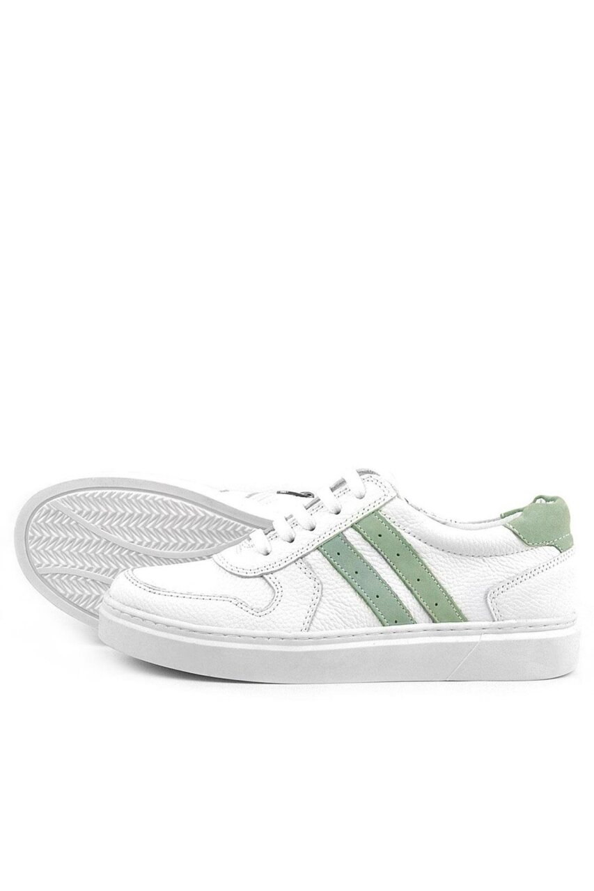 Rakerplus Hakiki Deri Beyaz Yeşil Bağcıklı Fermuarlı Çocuk Sneaker - 6