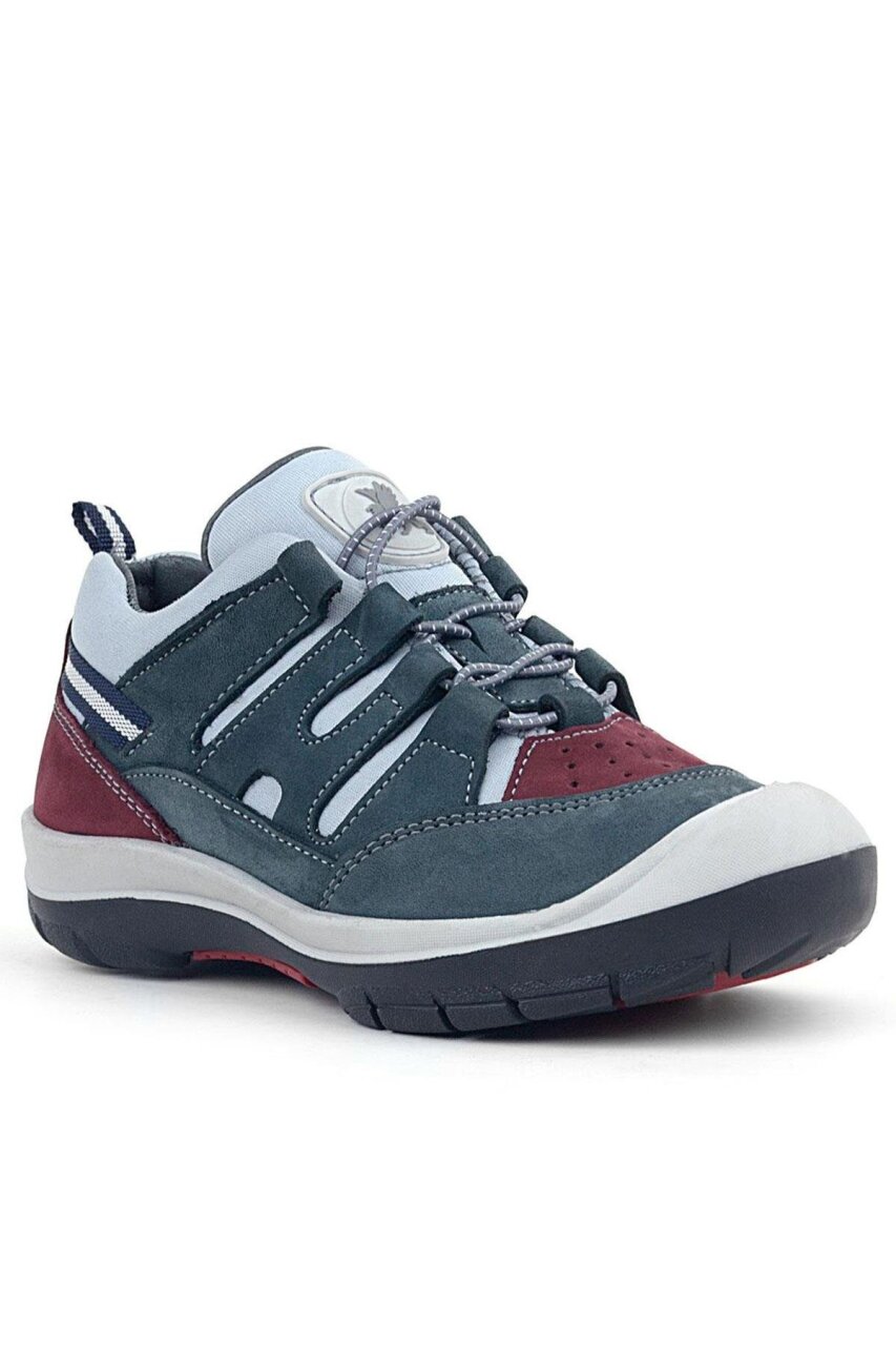 Rakerplus Hakiki Deri Gri Bordo Lastik Bağcıklı Çocuk Outdoor Ayakkabı - 2