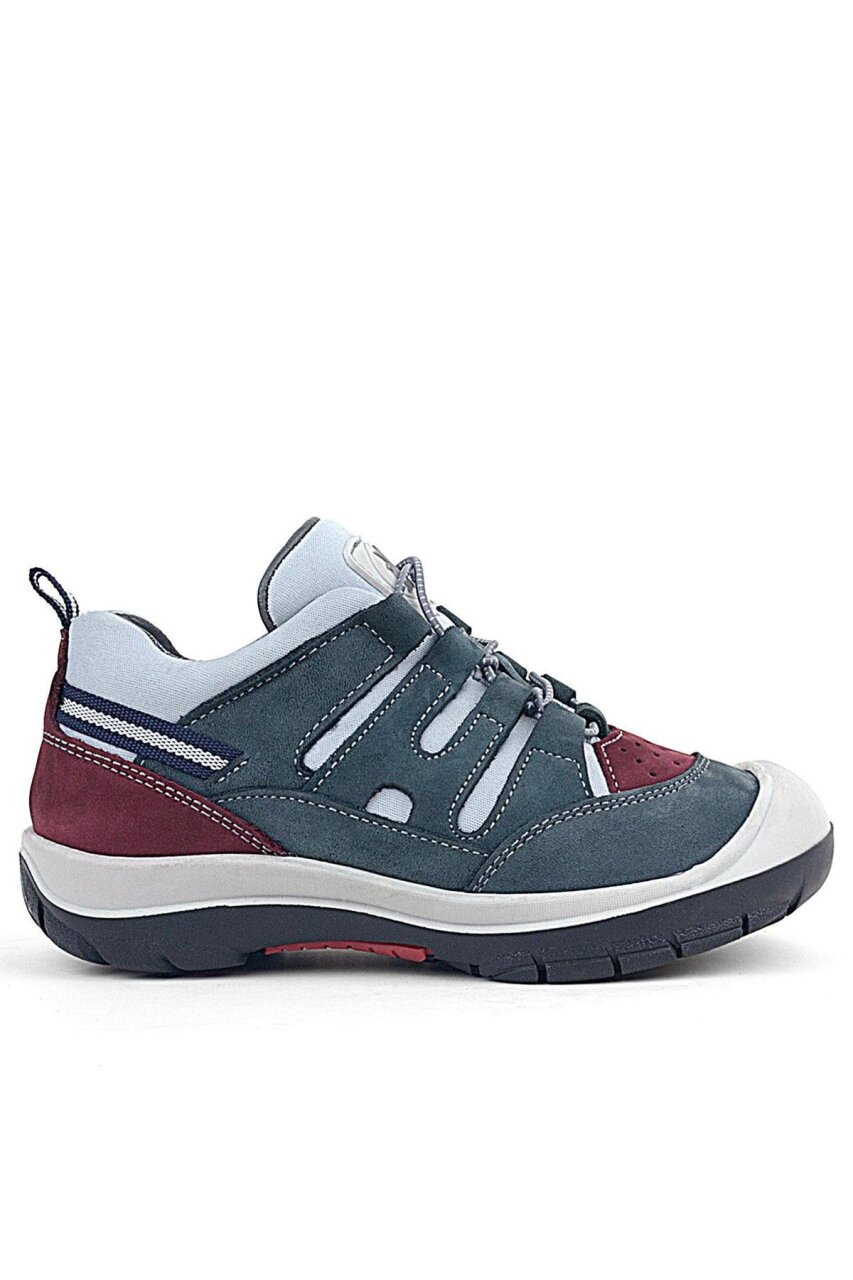 Rakerplus Hakiki Deri Gri Bordo Lastik Bağcıklı Çocuk Outdoor Ayakkabı - 3