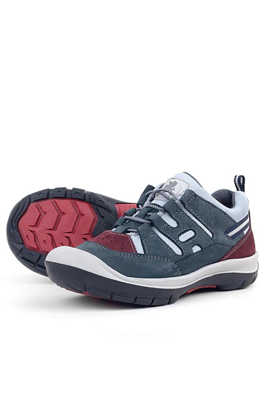 Rakerplus Hakiki Deri Gri Bordo Lastik Bağcıklı Çocuk Outdoor Ayakkabı - 6