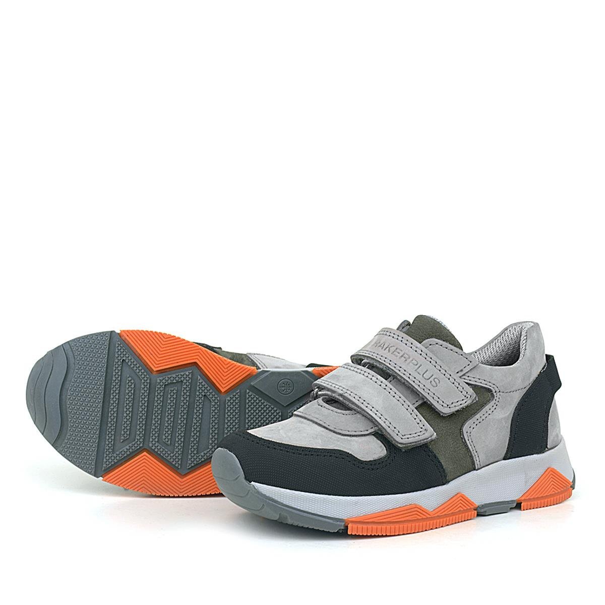 Rakerplus Hakiki Deri Gri Siyah Çocuk Sneakers Spor Ayakkabı - 6