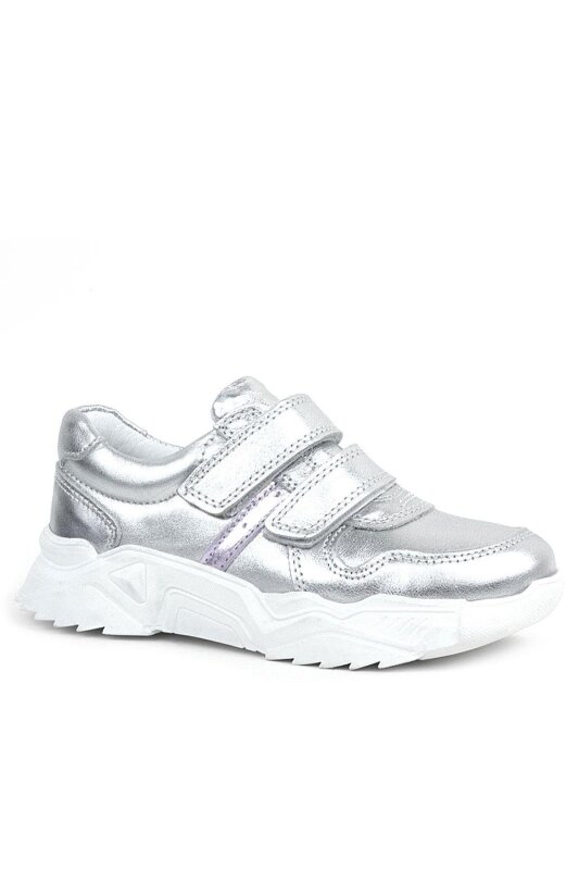 Rakerplus Hakiki Deri Gümüş Beyaz Tabanlı Kız Çocuk Sneakers Ayakkabı - 1