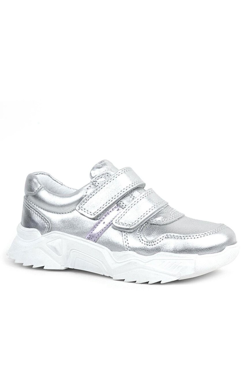 Rakerplus Hakiki Deri Gümüş Beyaz Tabanlı Kız Çocuk Sneakers Ayakkabı - 1