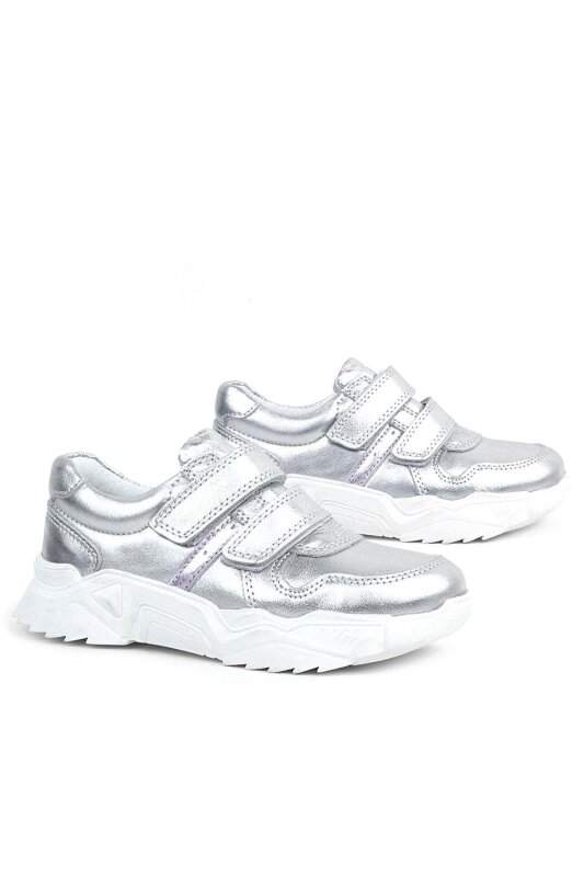 Rakerplus Hakiki Deri Gümüş Beyaz Tabanlı Kız Çocuk Sneakers Ayakkabı - 6