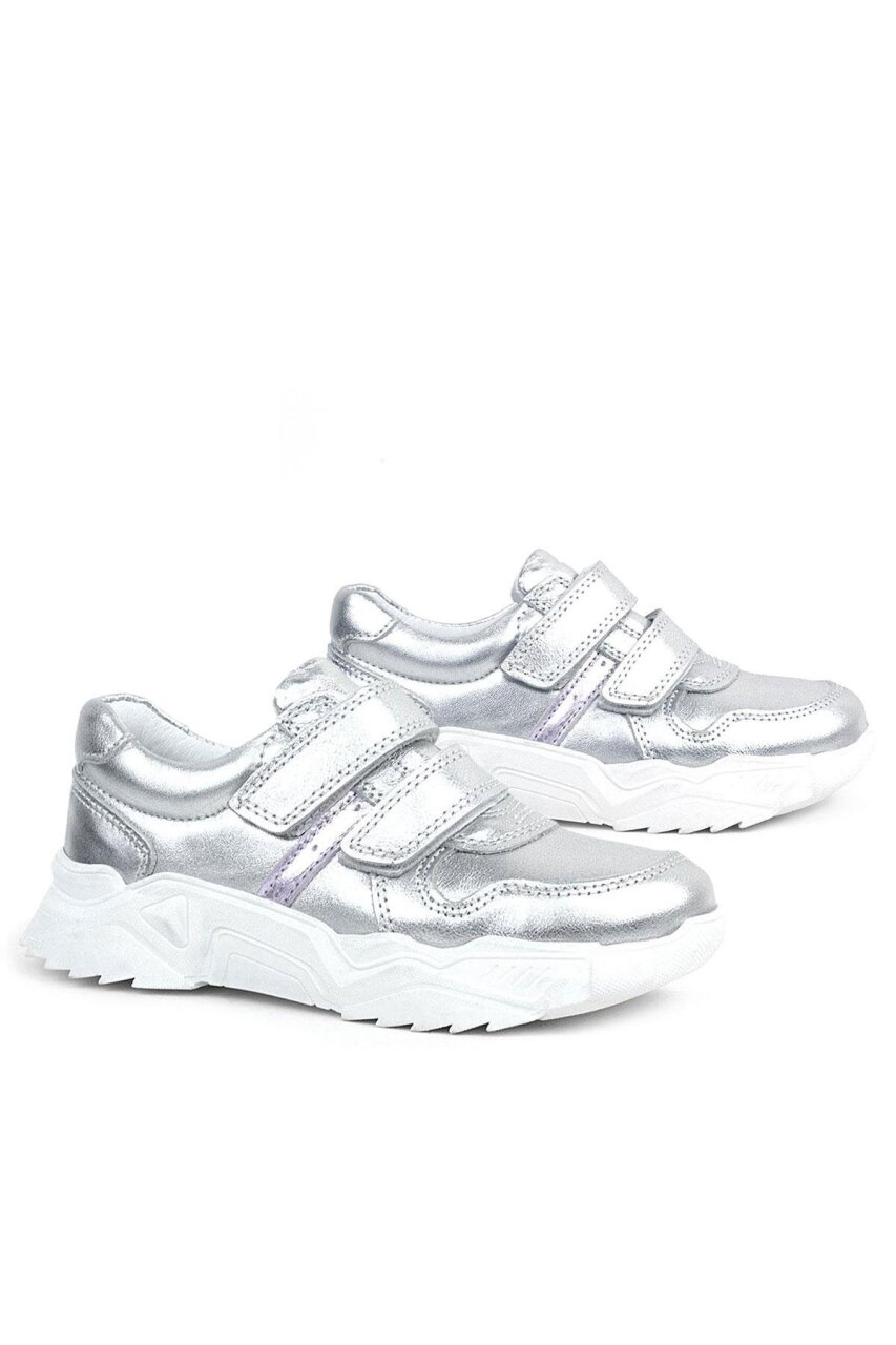 Rakerplus Hakiki Deri Gümüş Beyaz Tabanlı Kız Çocuk Sneakers Ayakkabı - 6