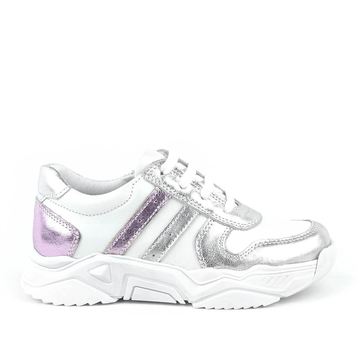 Rakerplus Hakiki Deri Gümüş Pembe Kalın Tabanlı Kız Çocuk Sneakers Ayakkabı - 2