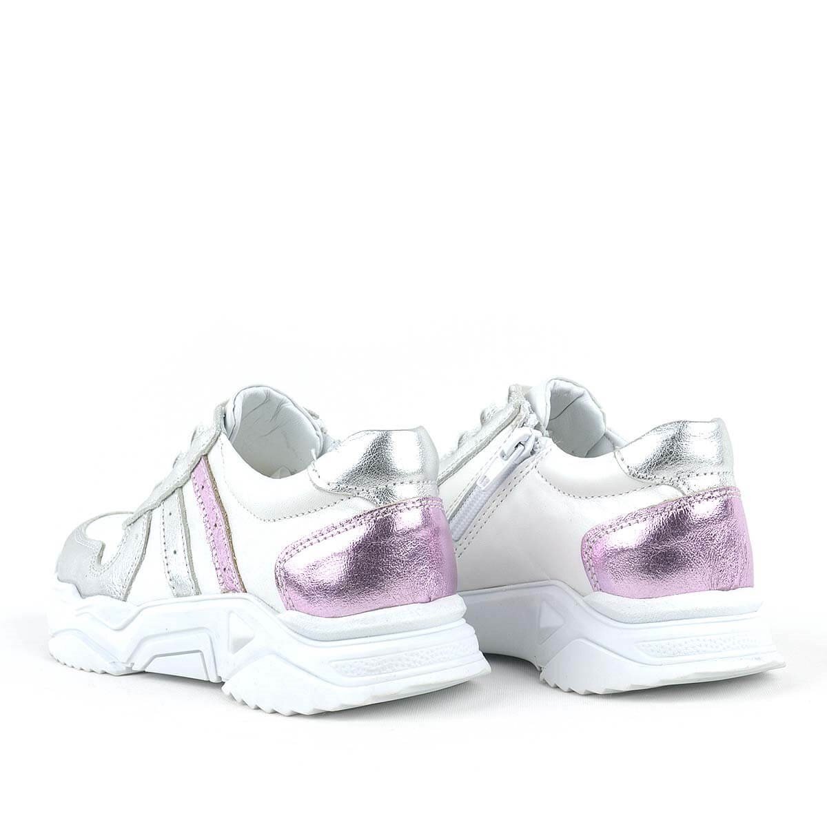 Rakerplus Hakiki Deri Gümüş Pembe Kalın Tabanlı Kız Çocuk Sneakers Ayakkabı - 3