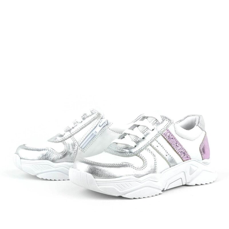 Rakerplus Hakiki Deri Gümüş Pembe Kalın Tabanlı Kız Çocuk Sneakers Ayakkabı - 4